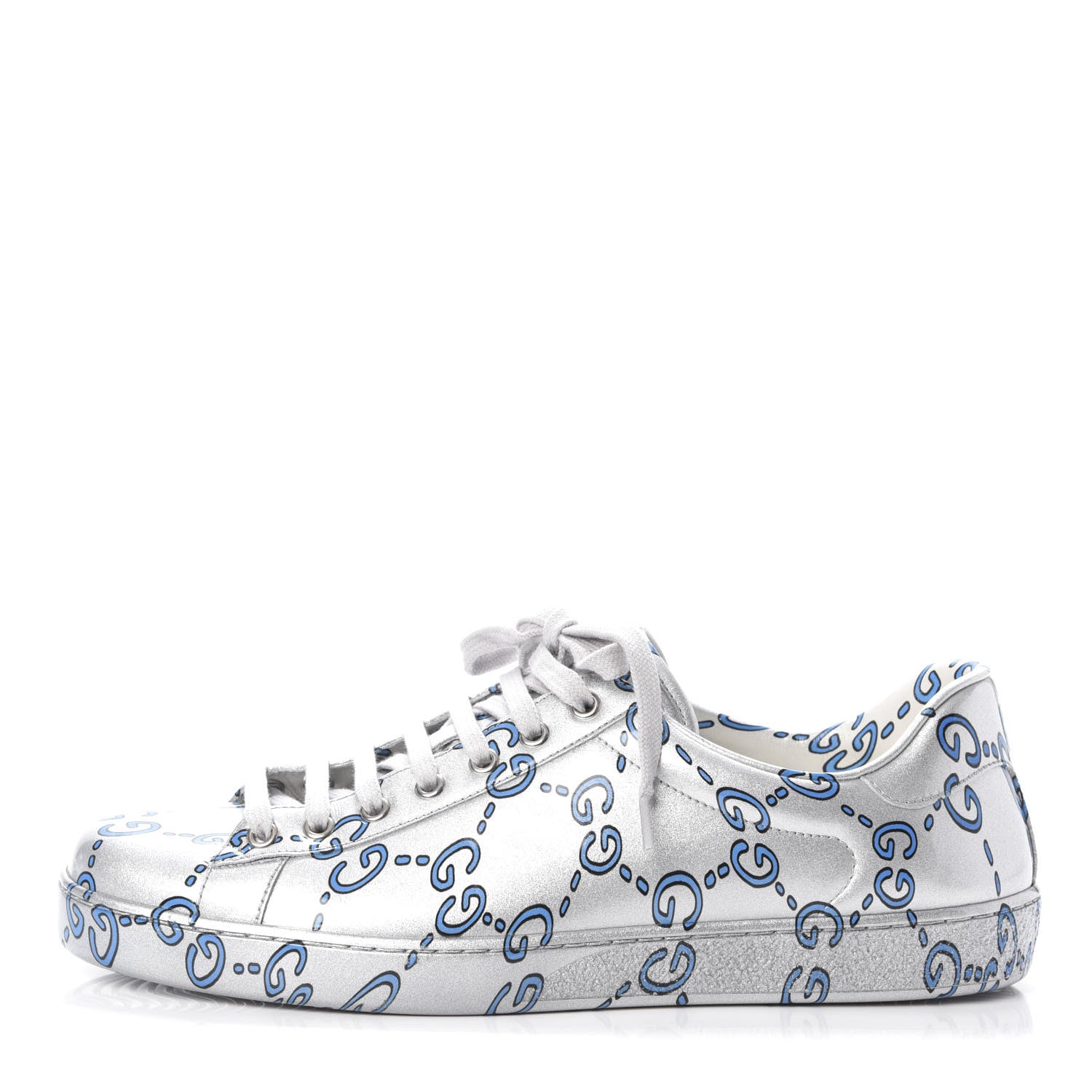 Gucci Miro Rubber Wax GucciGhost Print Mens New Ace Sneakers 9 Silver 1 of 7