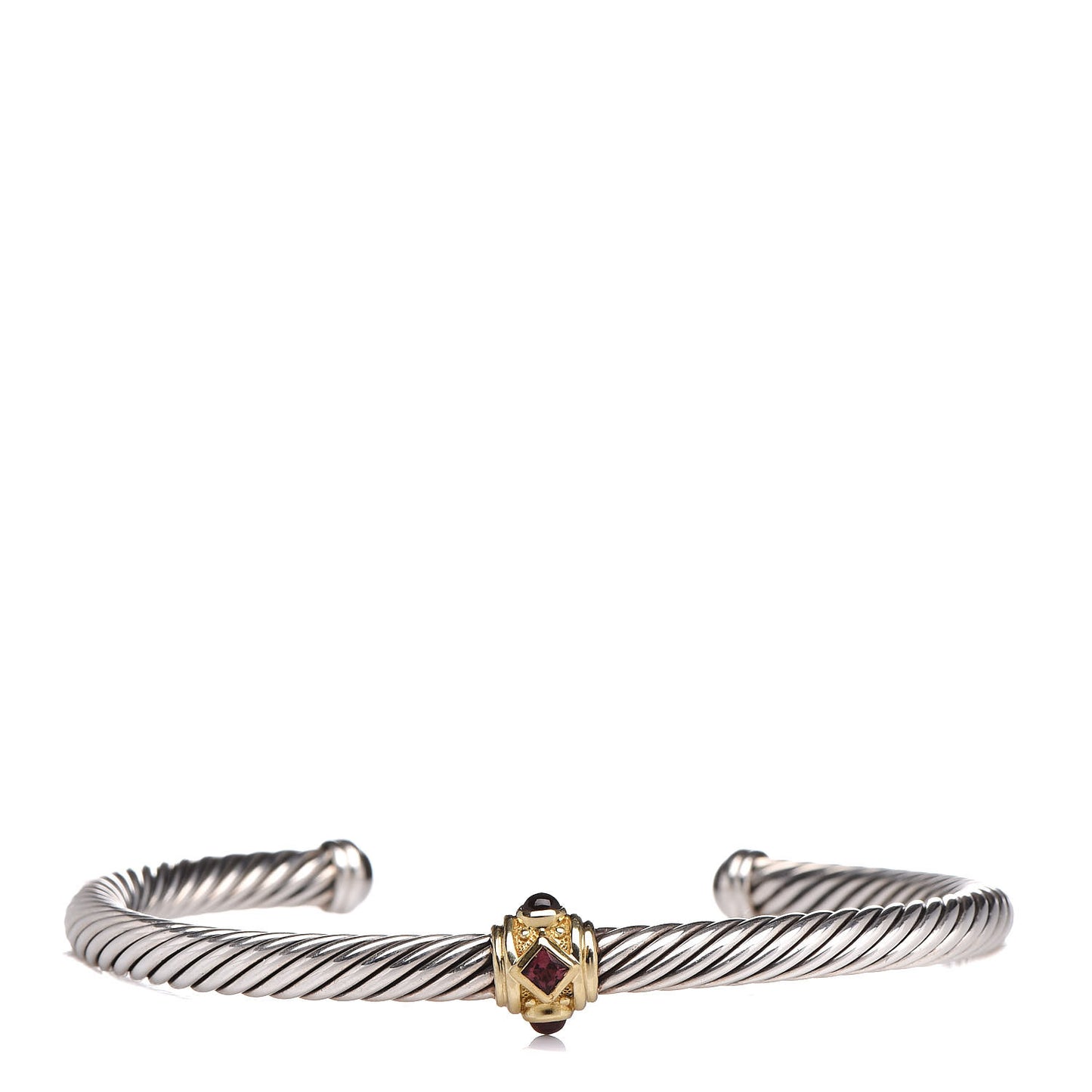 Sterling Silver 14K Yellow Gold Rhodolite Garnet Pink Tourmaline 5mm Cable Renaissance Station Bracelet