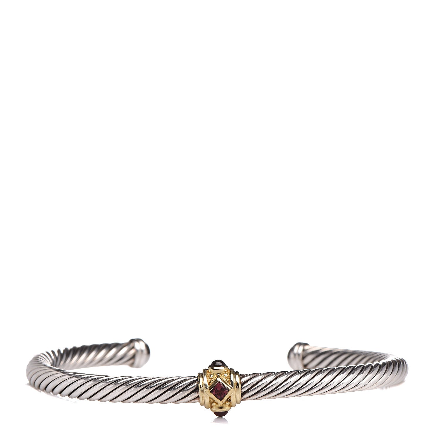 David Yurman Sterling Silver 14K Yellow Gold Rhodolite Garnet Pink Tourmaline 5mm Cable Renaissance Station Bracelet 1 of 4