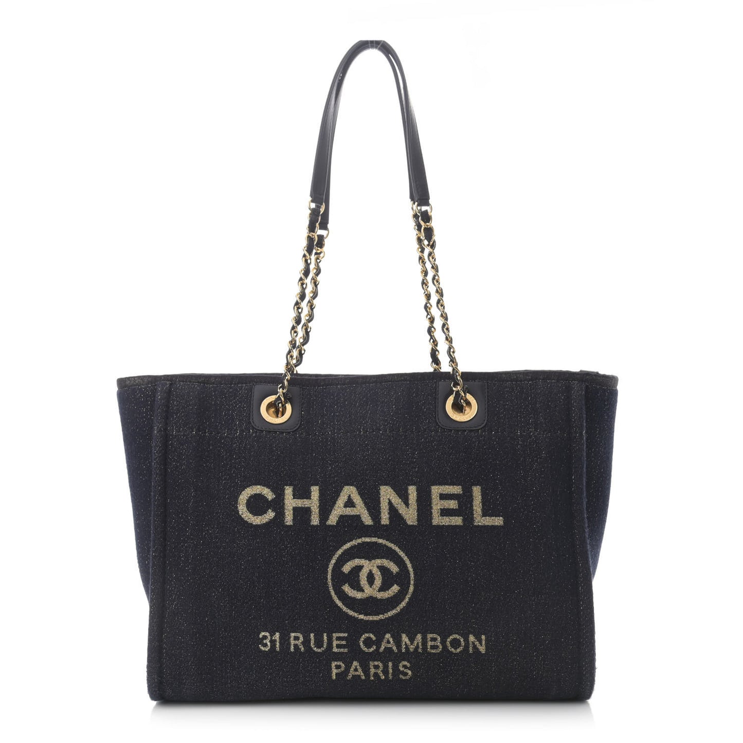 Lurex Canvas Small Deauville Tote Navy Blue Gold