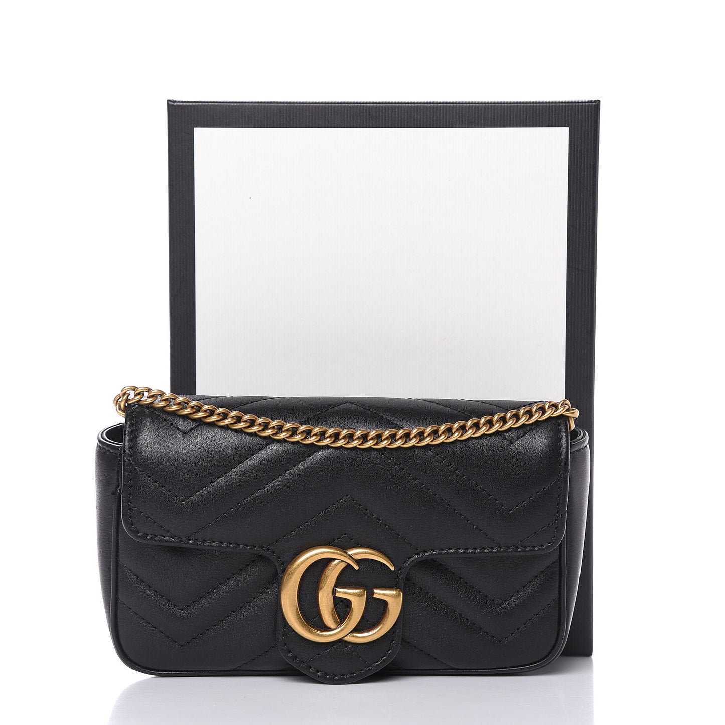 Calfskin Matelasse Super Mini GG Marmont Shoulder Bag Black