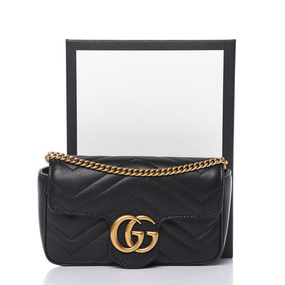 Gucci Calfskin Matelasse Super Mini GG Marmont Shoulder Bag Black 12 of 12