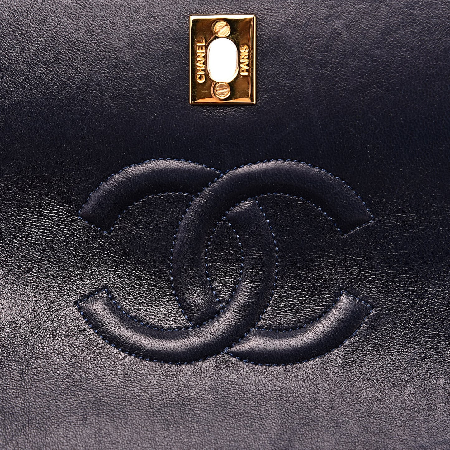 Lambskin Quilted Medium Single Flap Navy Blue