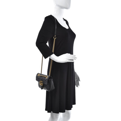 Gucci Calfskin Matelasse Mini GG Marmont Shoulder Bag Black 2 of 12