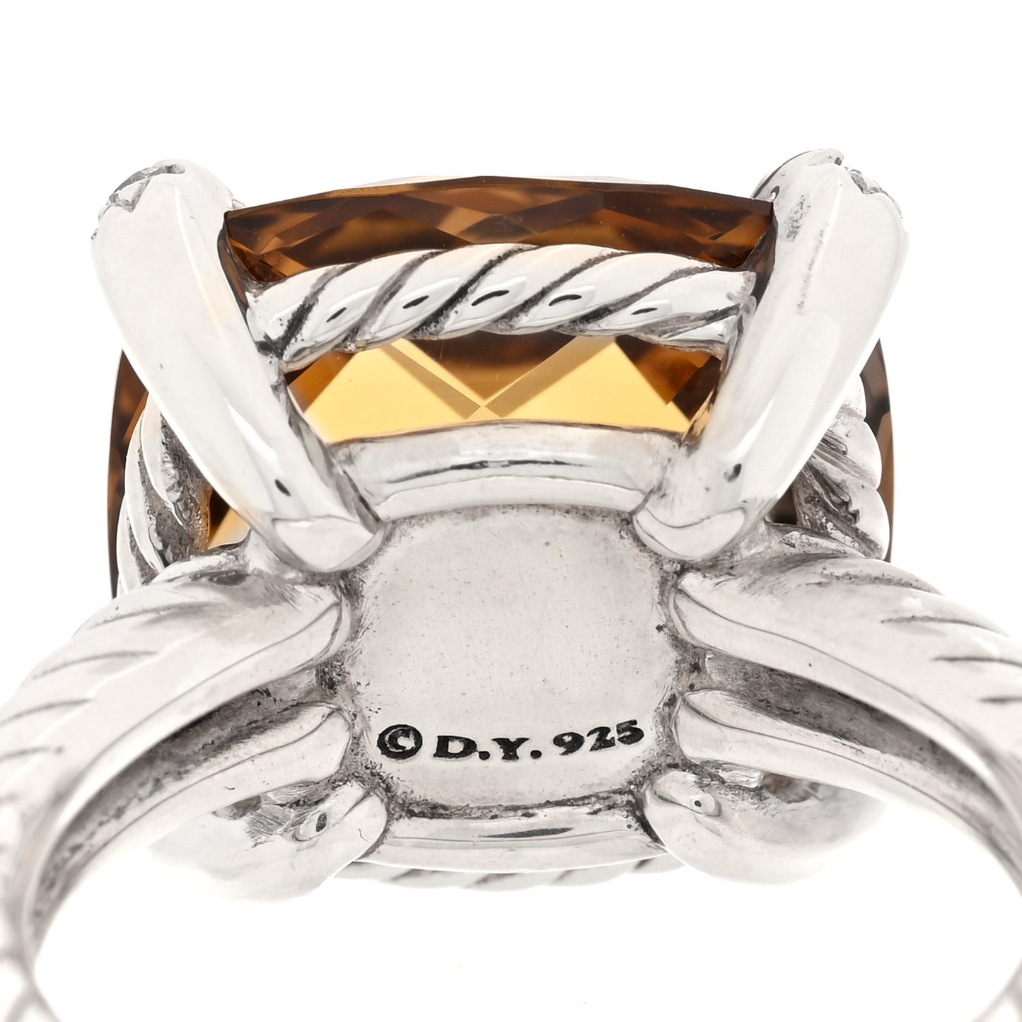 Sterling Silver Diamond Citrine 14mm Chatelaine Ring 54 7