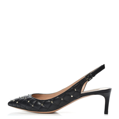 Valentino Garavani Nappa Quilted Rockstud Spike Slingback Low Heel Pumps 39.5 Black 1 of 9