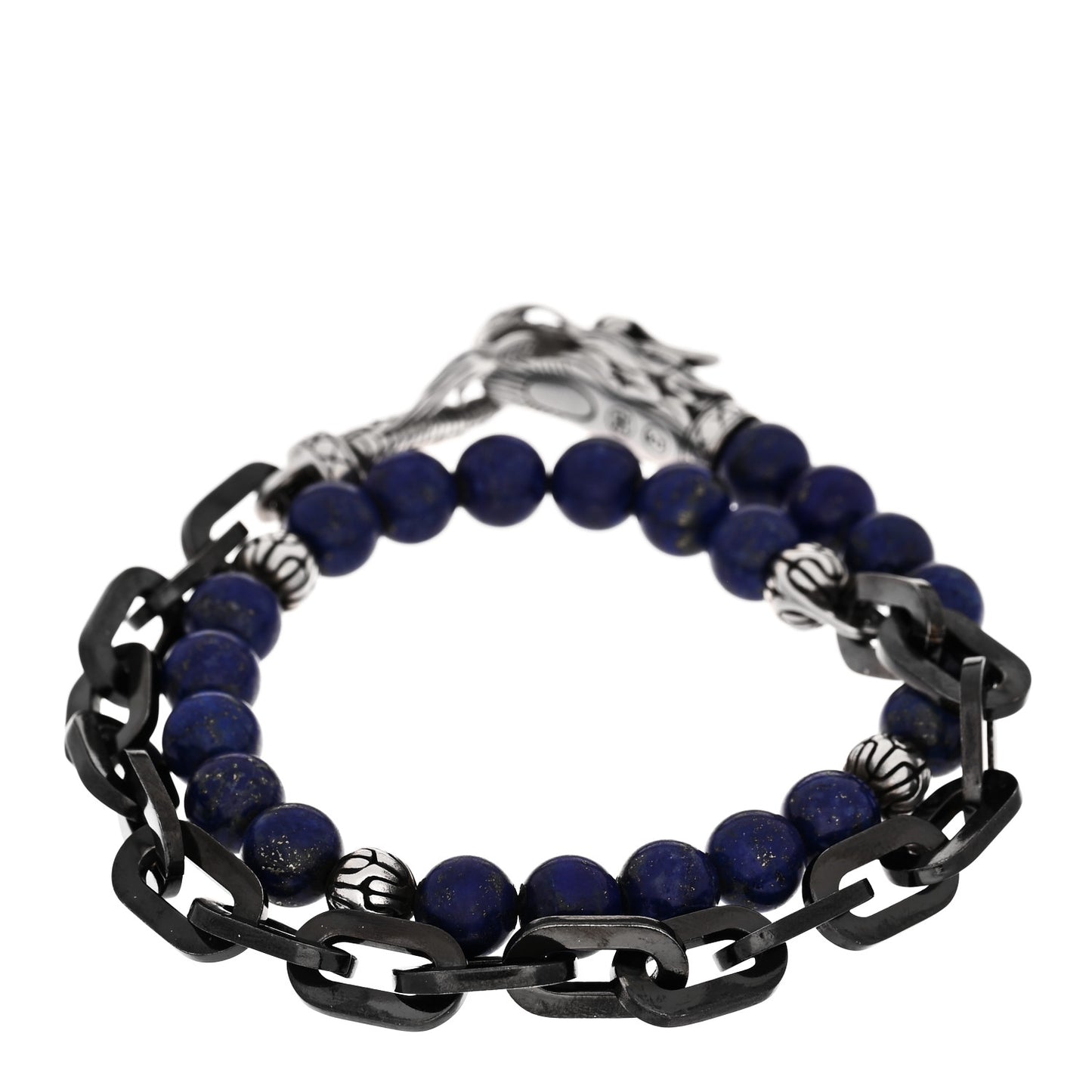 Sterling Silver Stainless Steel Lapis Lazuli Naga Bead Wrap Bracelet