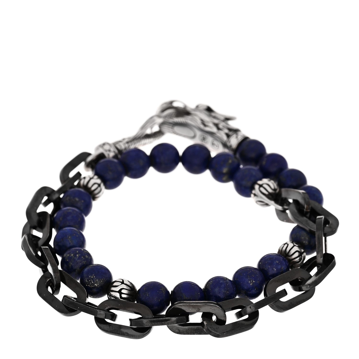 John Hardy Sterling Silver Stainless Steel Lapis Lazuli Naga Bead Wrap Bracelet 1 of 3