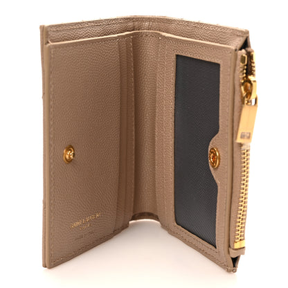 Saint Laurent Grain De Poudre Matelasse Chevron Monogram Zipped Two-Part Wallet Dark Beige 5 of 6