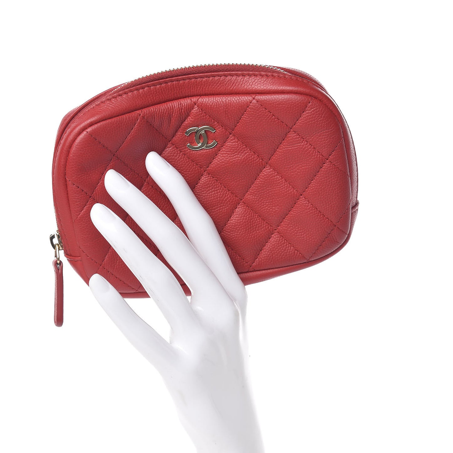 Caviar Quilted Small Curvy Pouch Cosmetic Case Dark Red