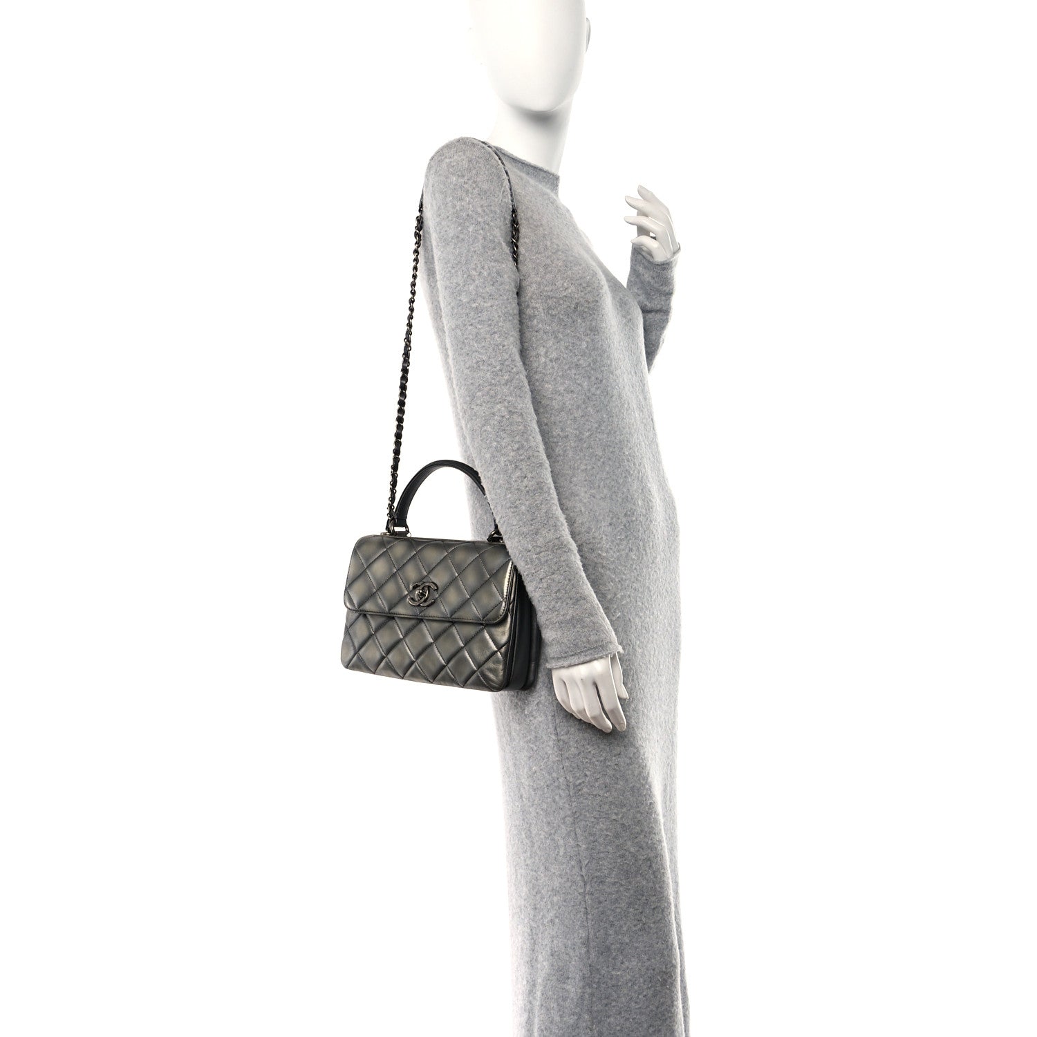 Chanel Metallic Faded Calfskin Quilted Small Trendy CC Dual Handle Flap Bag Silver Gold 2 of 14