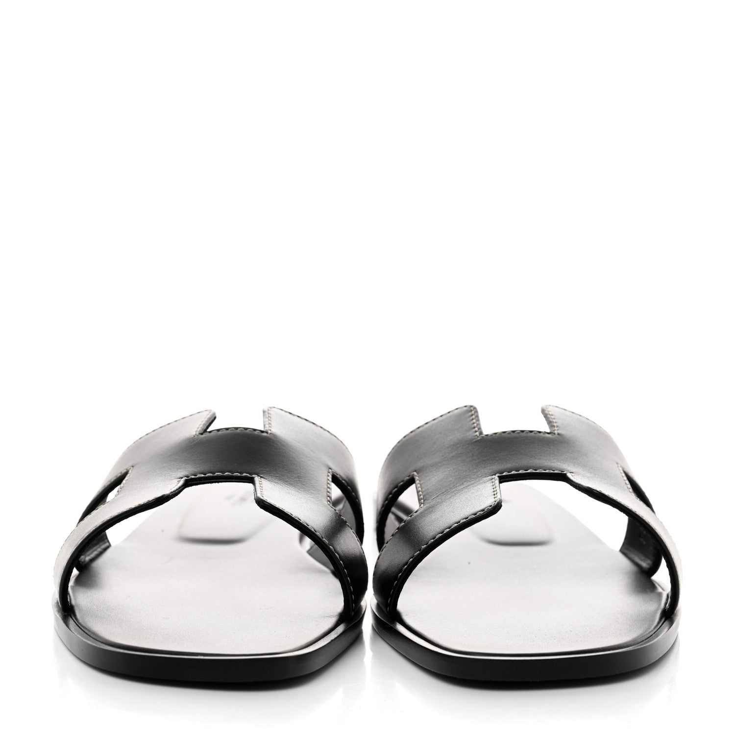 Hermes Box Calfskin Oran Sandals 39.5 Black 2 of 9