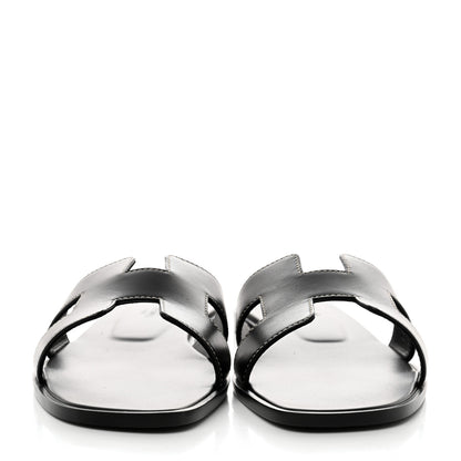 Hermes Box Calfskin Oran Sandals 39.5 Black 2 of 9