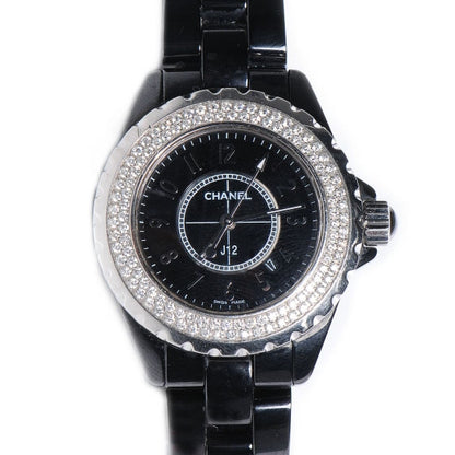 Chanel Stainless Steel Ceramic Diamond Pave Bezel 33mm J12 Quartz Watch Black 1 of 6