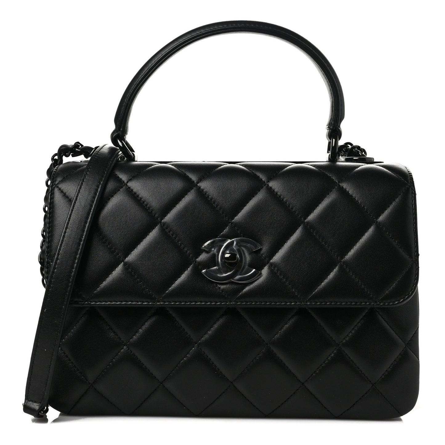 Lambskin Quilted Small Trendy CC Dual Handle Flap Bag So Black