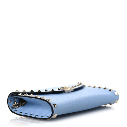 Valentino Garavani Grainy Calfskin Rockstud Flip Lock Wallet With Chain Popeline Blue 5 of 11