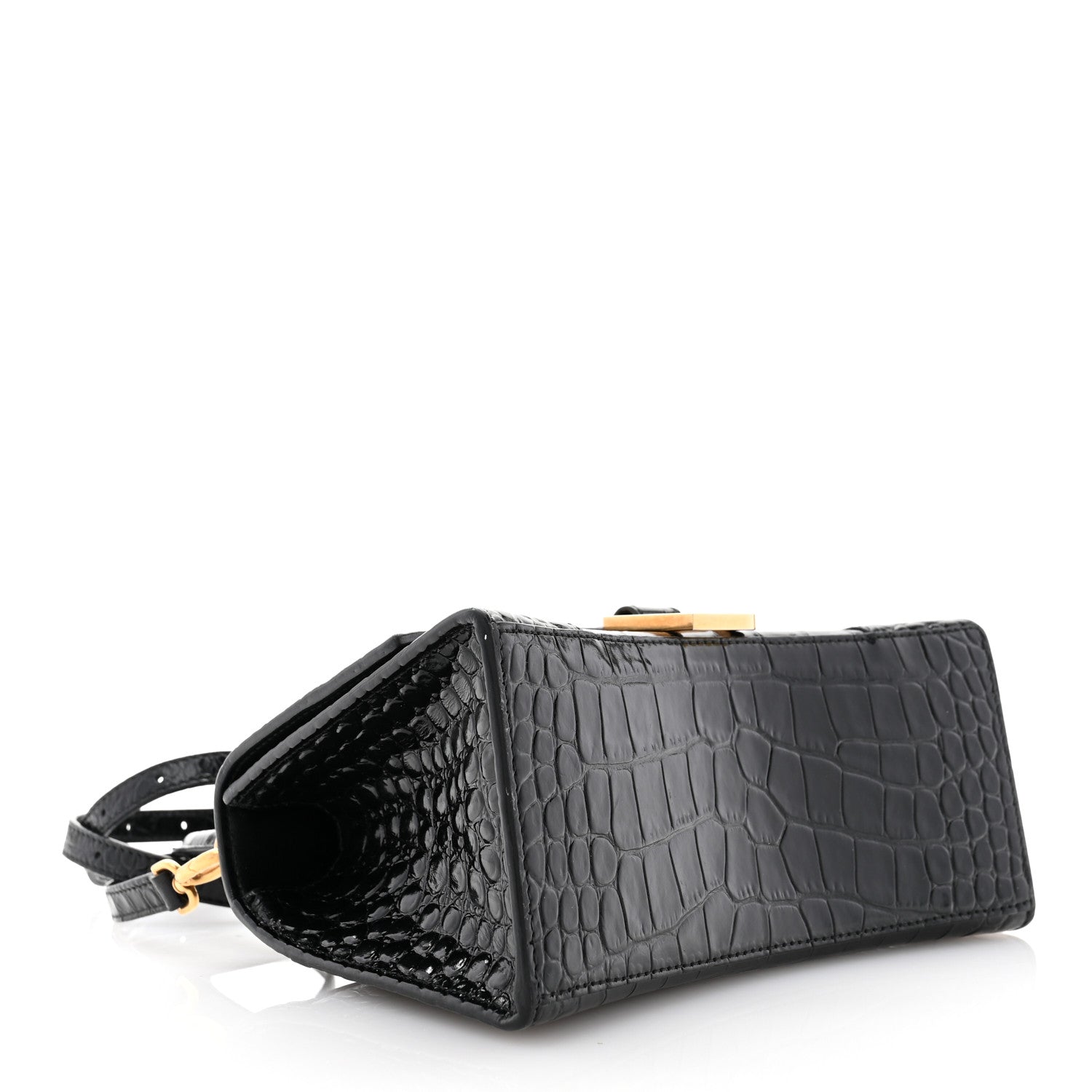 Balenciaga Shiny Calfskin Crocodile Embossed Small Hourglass Top Handle Bag Black 4 of 10