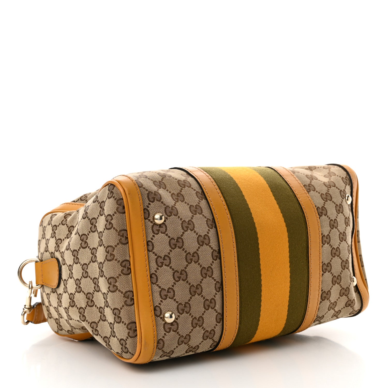 Gucci Monogram Selleria Calfskin Vintage Web Medium Boston Beige Ebony Yellow 4 of 17