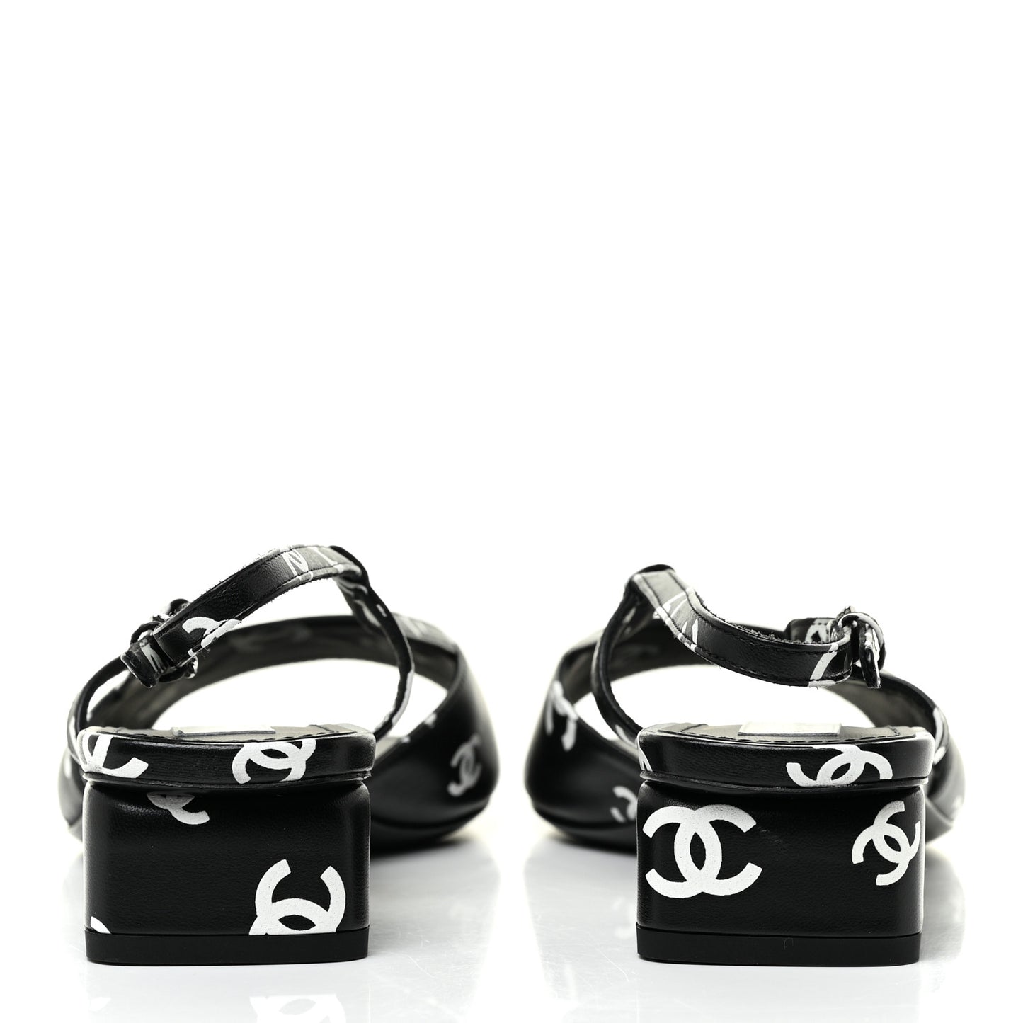 Printed Lambskin CC Slingback Sandals 40 Black White