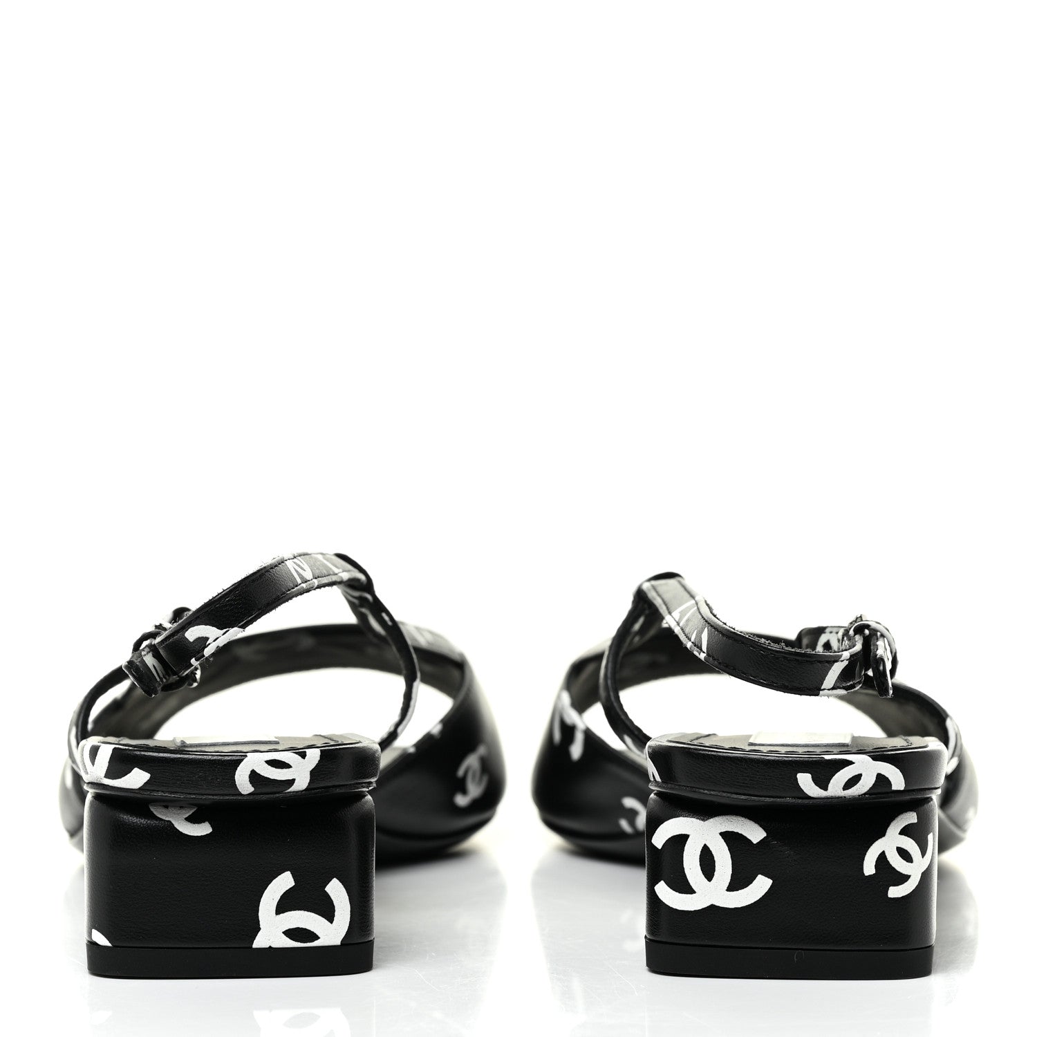 Chanel Printed Lambskin CC Slingback Sandals 40 Black White 4 of 12