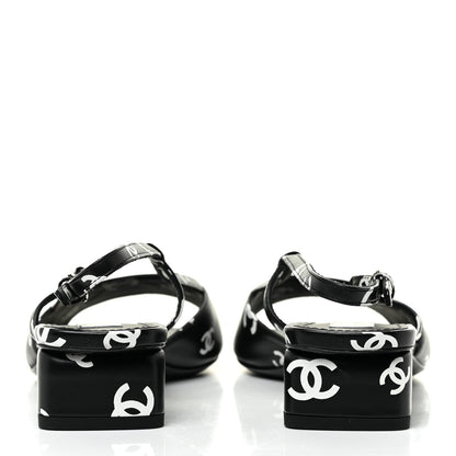 Chanel Printed Lambskin CC Slingback Sandals 40 Black White 4 of 12