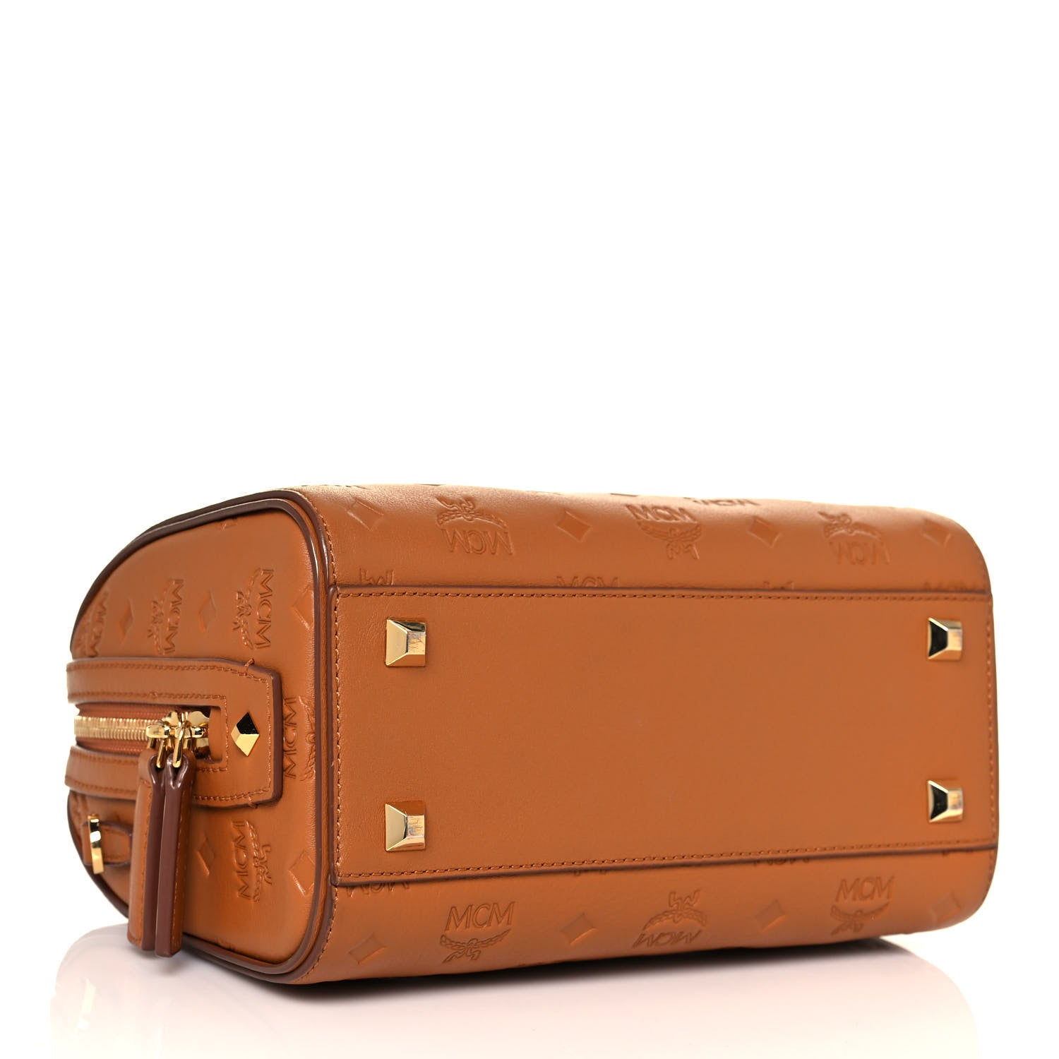 MCM Calfskin Ottomar Monogram Essential Boston Bag Cognac 4 of 14