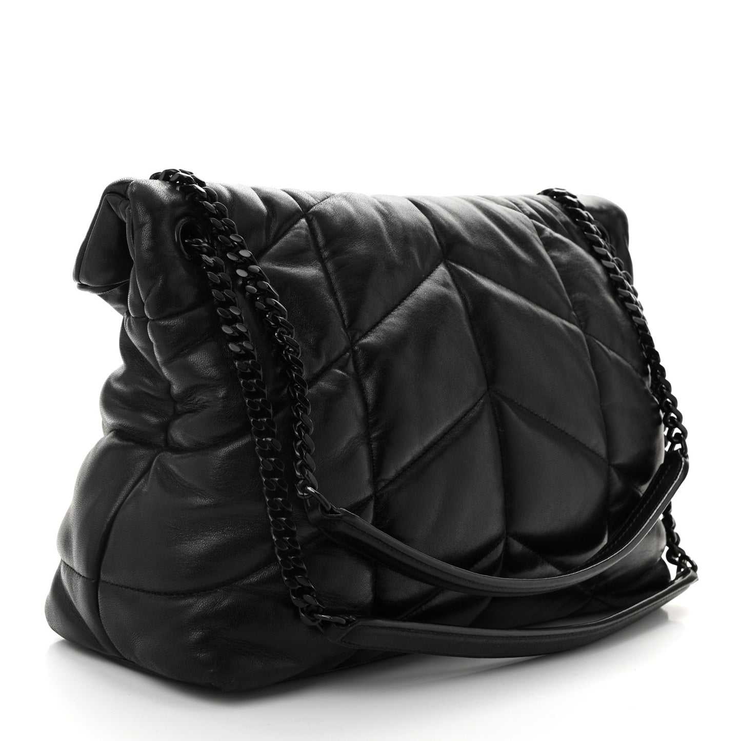 Lambskin Quilted Monogram Monochrome Small Loulou Puffer Chain Satchel Black