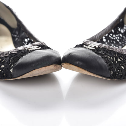 Chanel Metallic Calfskin Lace Pearl CC Cap Toe Elastic Ballerina Flats 37.5 Black 11 of 15