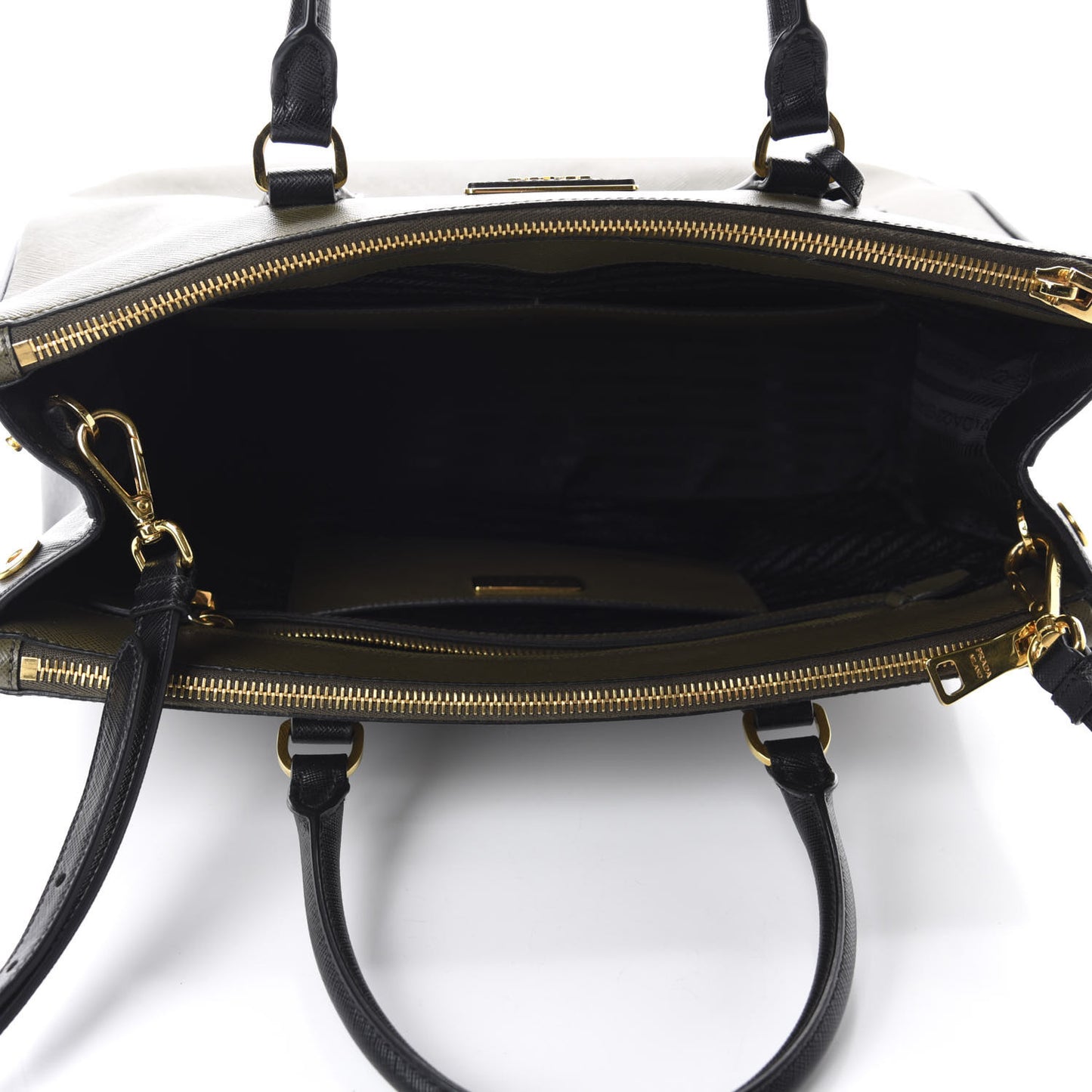Saffiano Lux Bi-Color Medium Galleria Double Zip Tote Militare Black