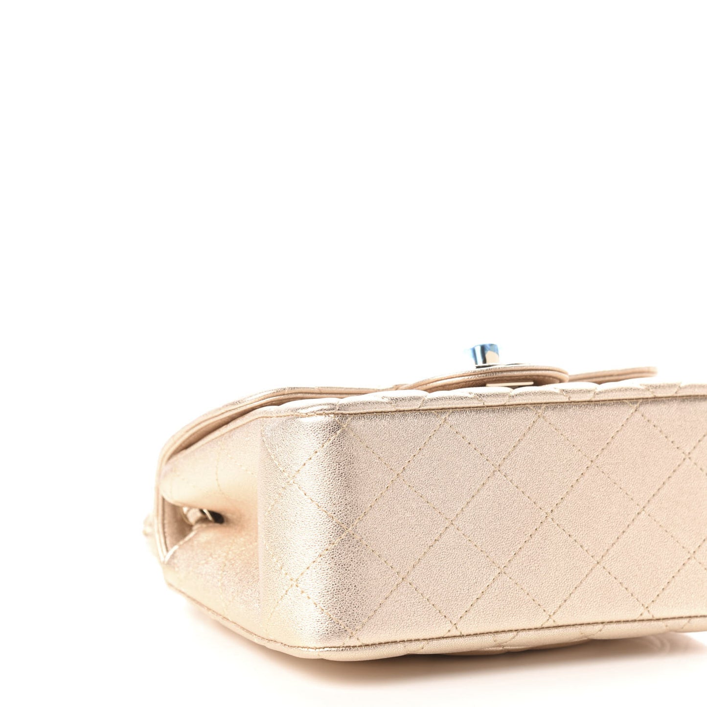 Metallic Lambskin Quilted Mini Square Flap Gold