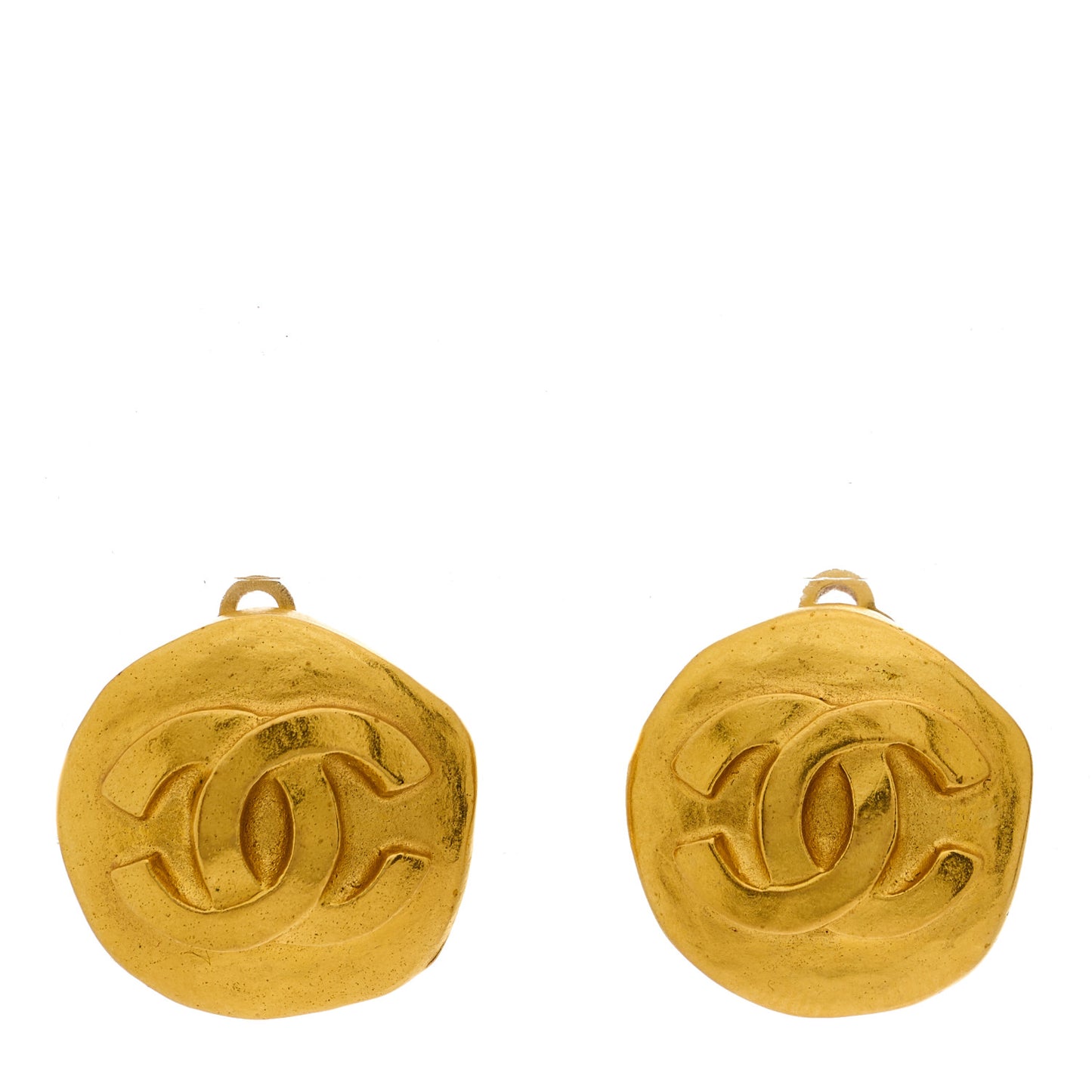 Metal CC Button Clip On Earrings Gold