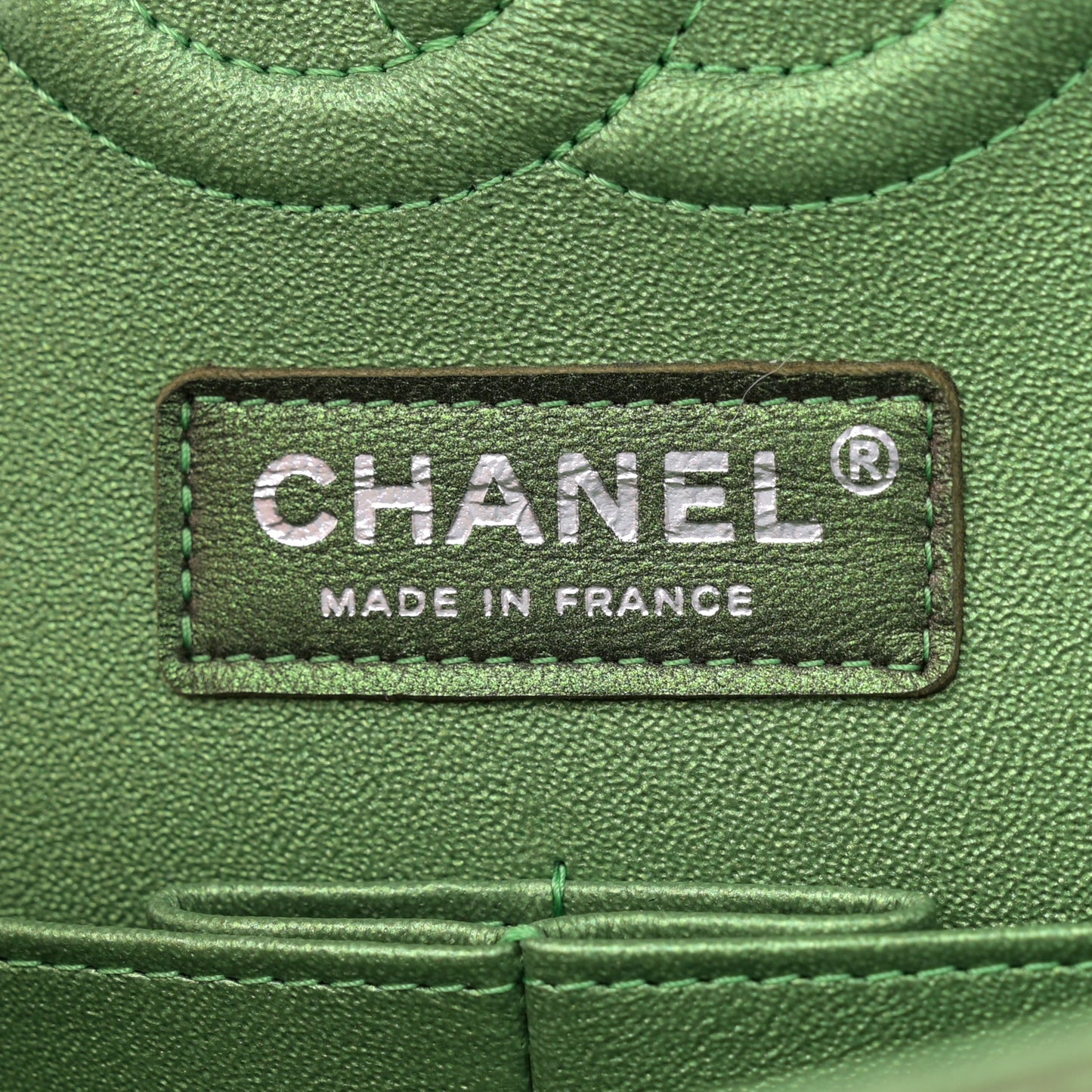 Iridescent Lambskin Quilted Medium Double Flap Green