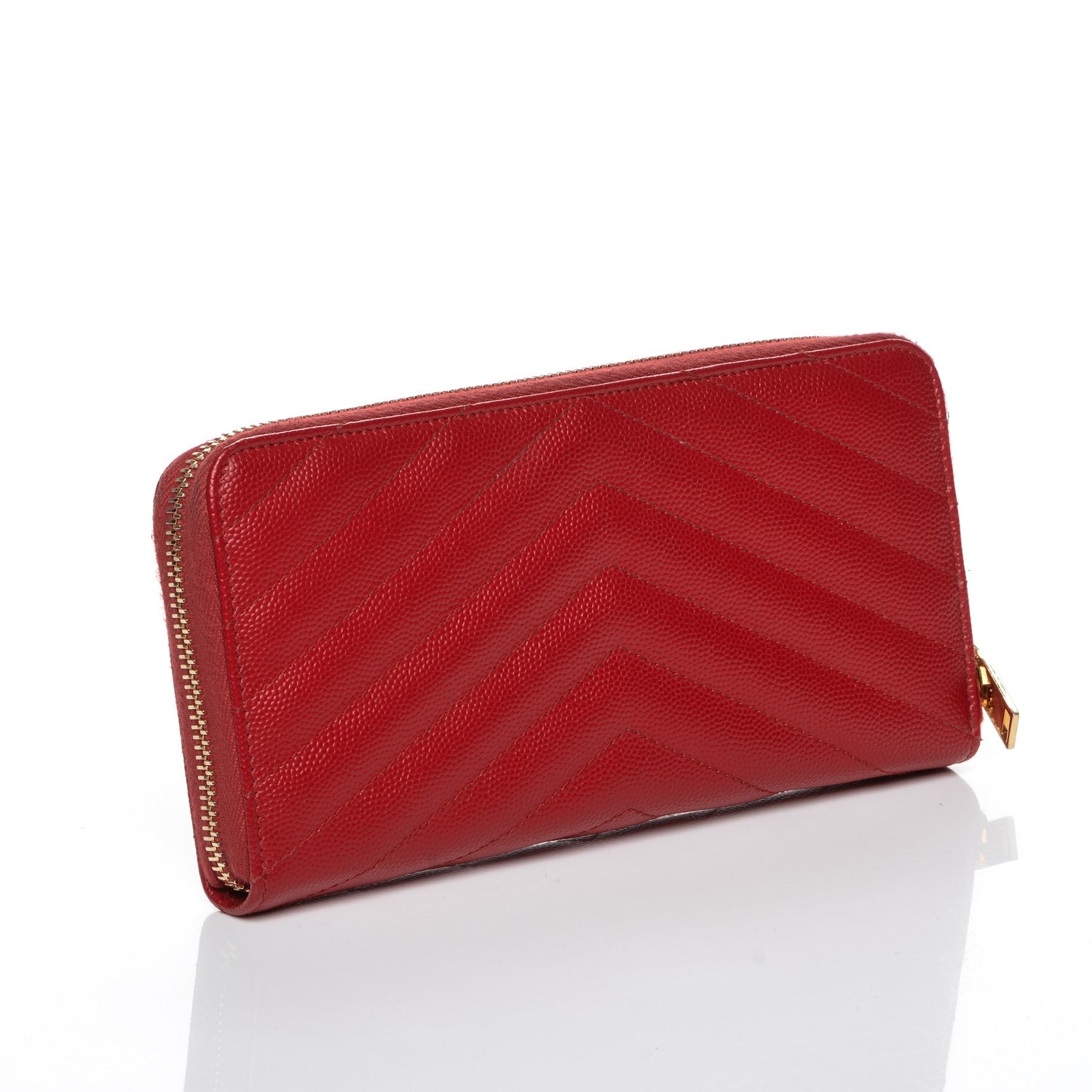 Saint Laurent Grain De Poudre Matelasse Chevron Monogram Zip Around Wallet Red 3 of 7