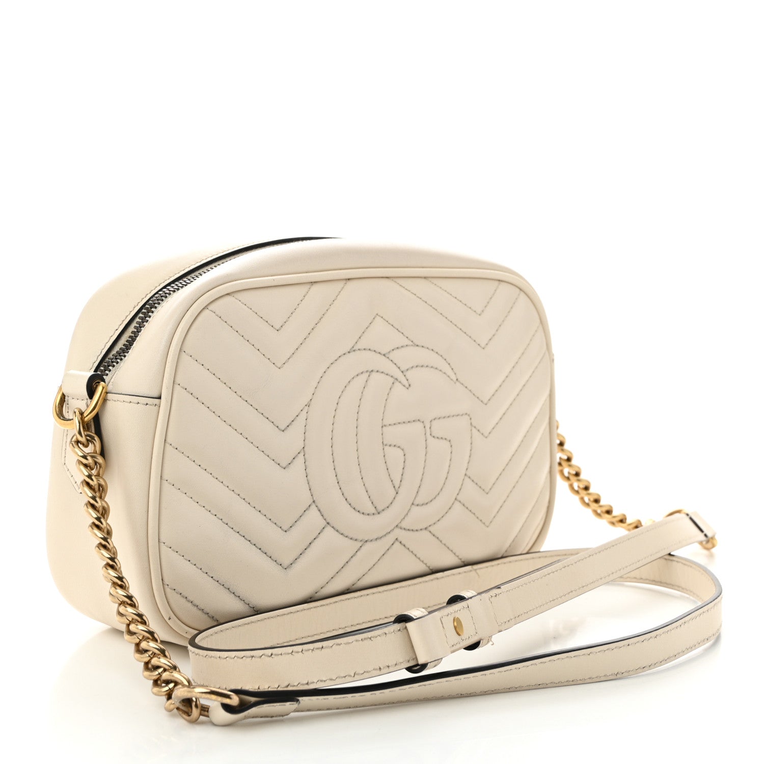 Gucci Calfskin Matelasse Small GG Marmont Chain Shoulder Bag White 3 of 14