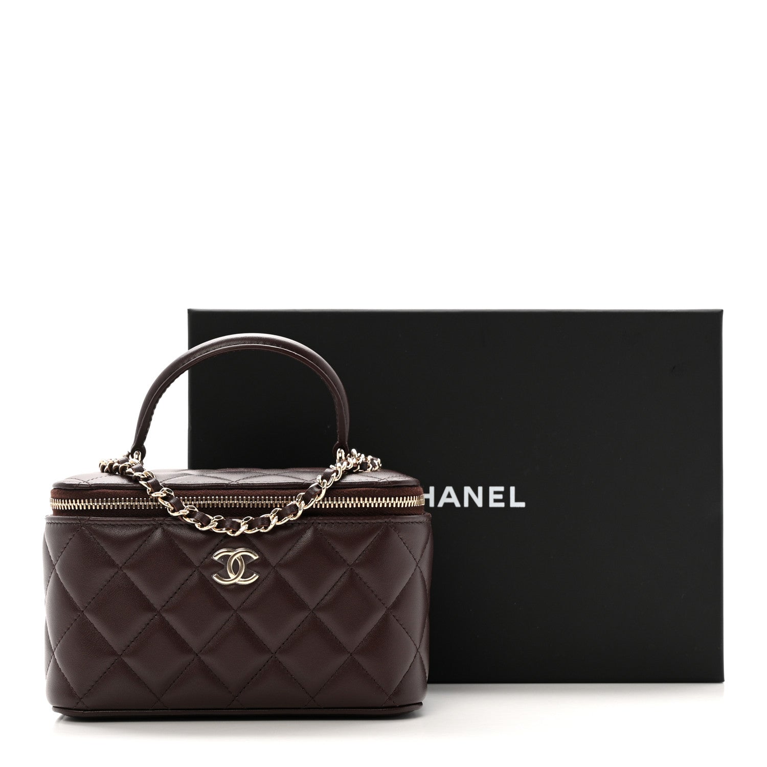 Chanel Lambskin Quilted Small Top Handle Vanity Case With Chain Dark Brown 10 of 10
