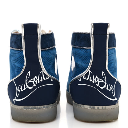 Christian Louboutin Suede Patent Perforated Mens Fun Louis Flat Sneakers 43 Blue 6 of 12