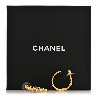 Chanel Metal Strass Crystal Star CC Hoop Earrings Gold 5 of 5
