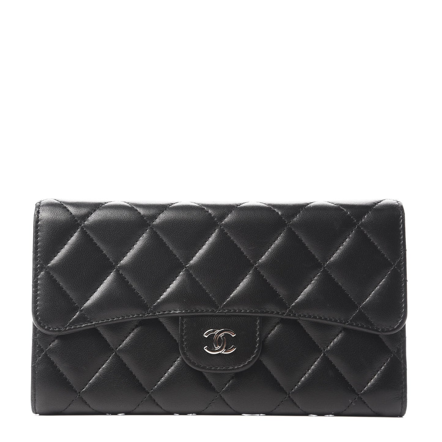 Lambskin Quilted Large Flap Wallet Black