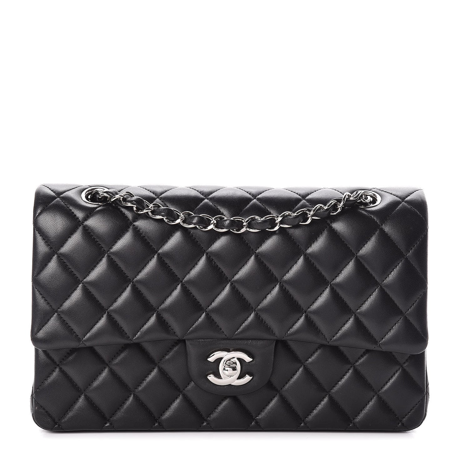 Lambskin Quilted Medium Double Flap Black