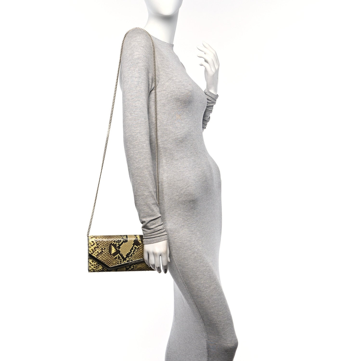 Jimmy Choo Snakeskin Embossed Chain Clutch 2 of 9