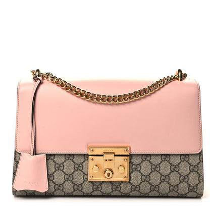 Gucci GG Supreme Monogram Calfskin Medium Padlock Shoulder Bag Beige Perfect Pink 1 of 10