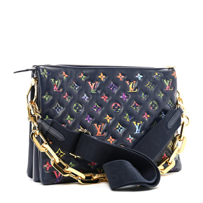 Louis Vuitton Lambskin Embossed Monogram LV Garden Coussin MM Navy Blue 3 of 11