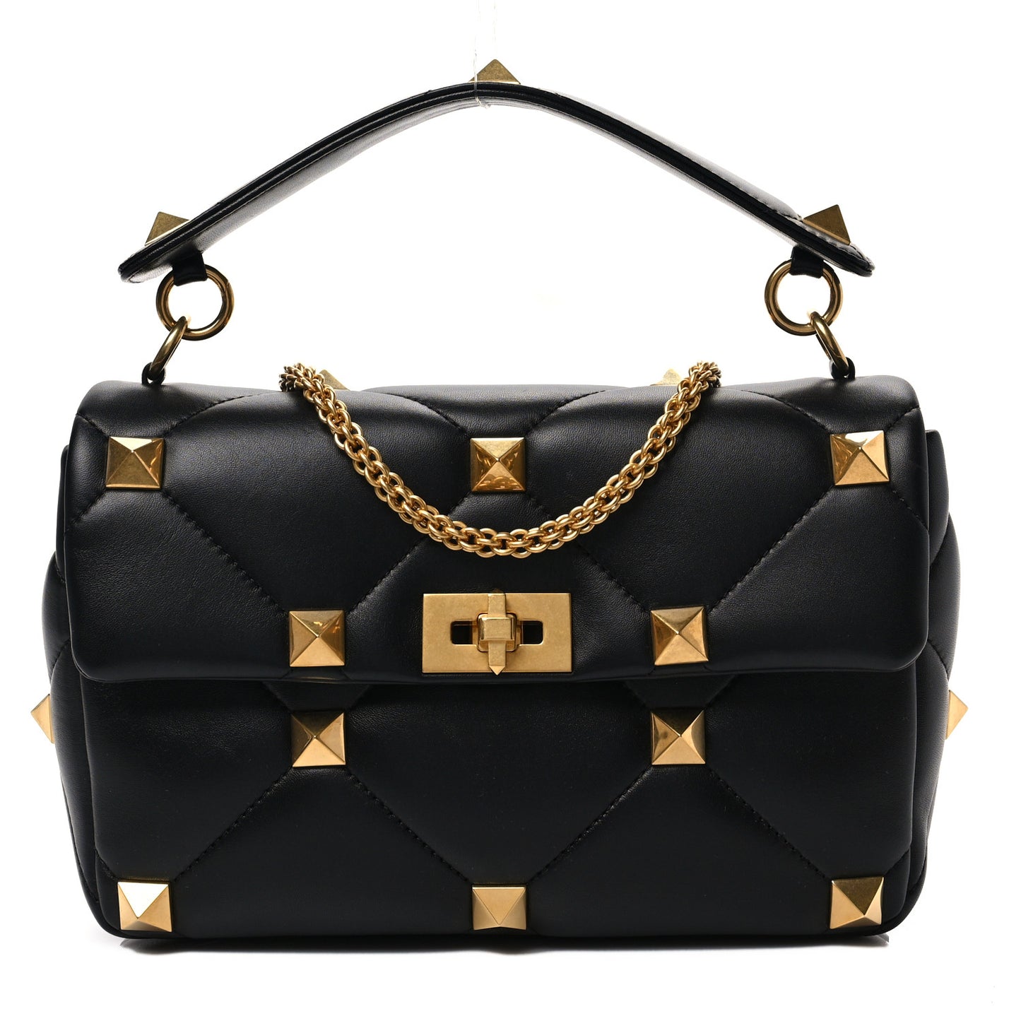 Nappa Large Roman Stud Shoulder Bag Black