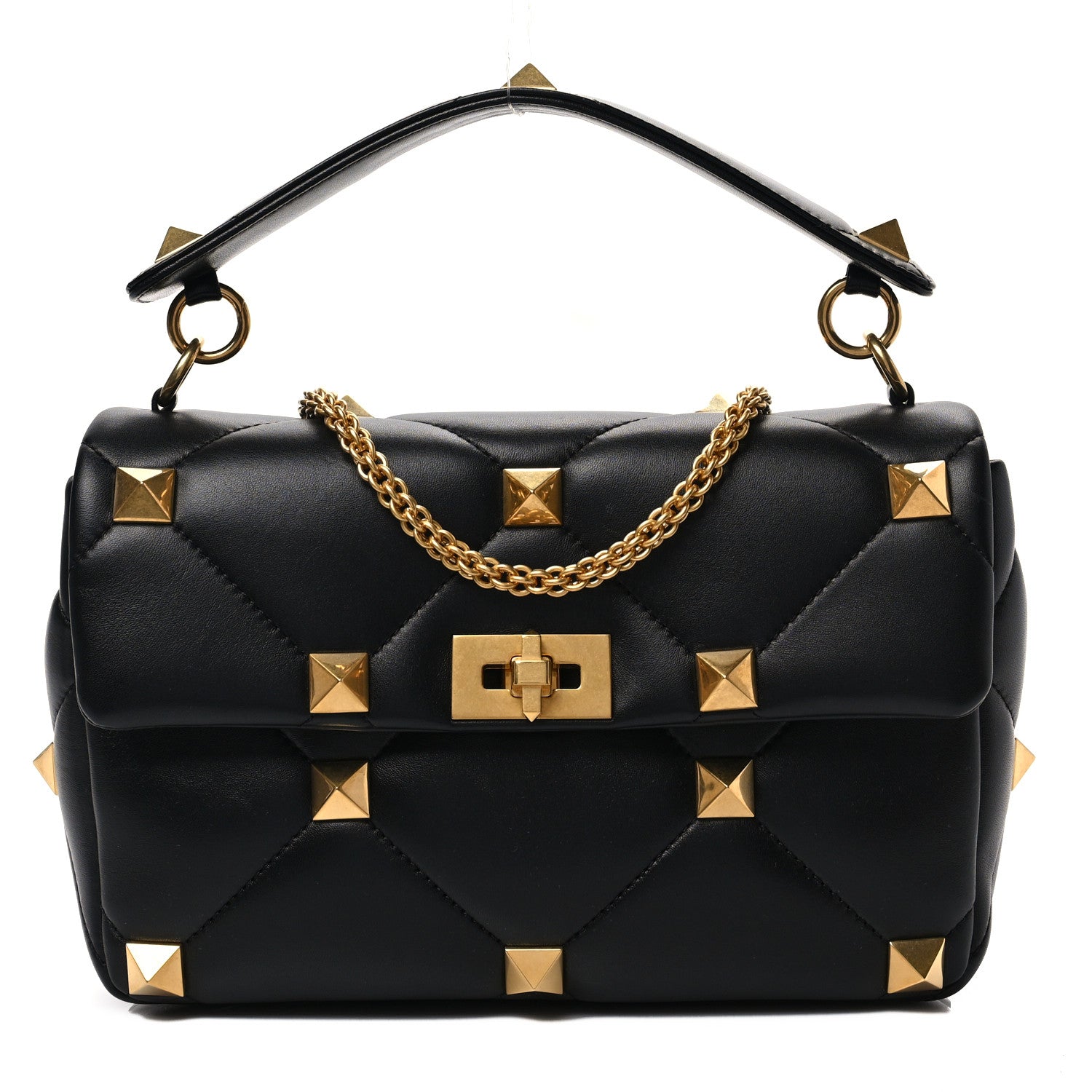 Valentino Garavani Nappa Large Roman Stud Shoulder Bag Black 1 of 6