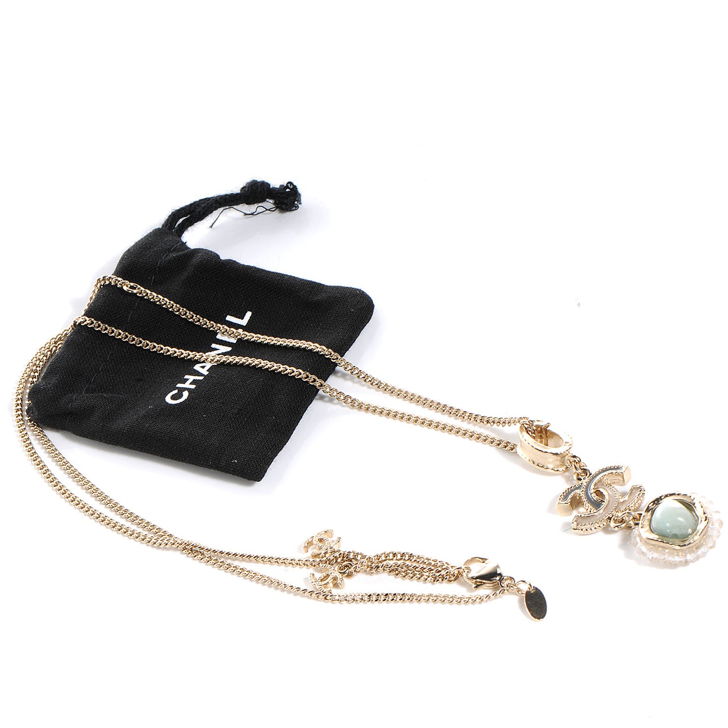 Moonstone Enamel CC Necklace Gold