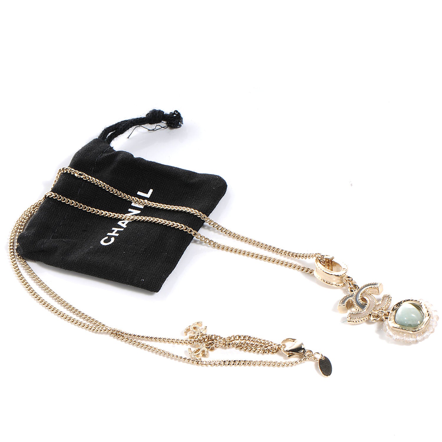 Chanel Moonstone Enamel CC Necklace Gold 6 of 6