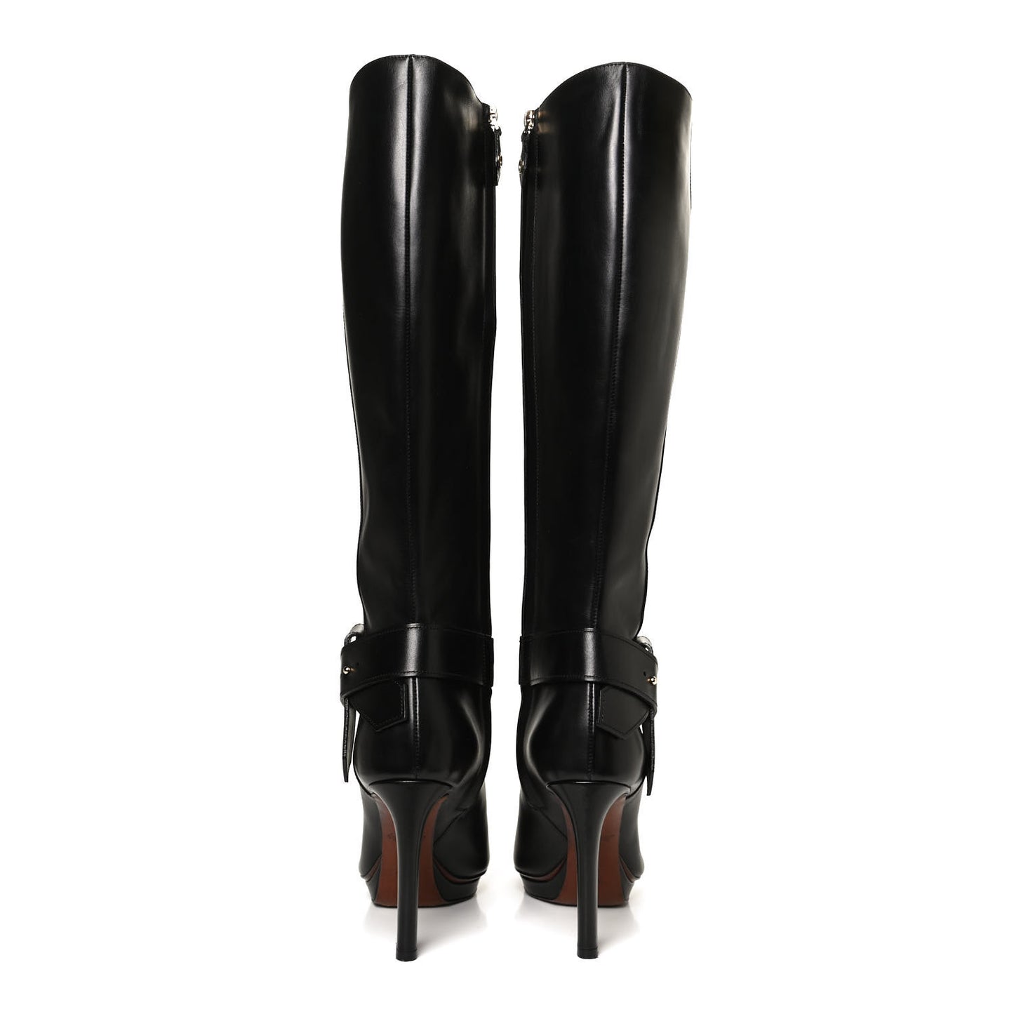 Calfskin Belted High Boots 38 Black