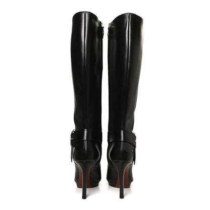 Louis Vuitton Calfskin Belted High Boots 38 Black 4 of 11