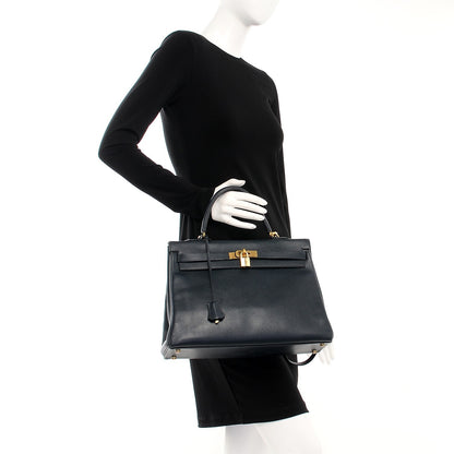 Hermes Courchevel Kelly Retourne 35 Bleu Marine 25 of 28