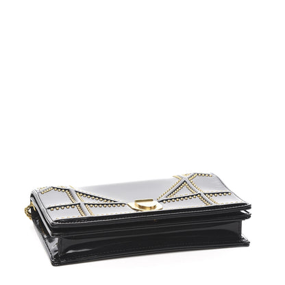 Christian Dior Patent Studded Diorama Wallet on Chain Pouch Black 3 of 8